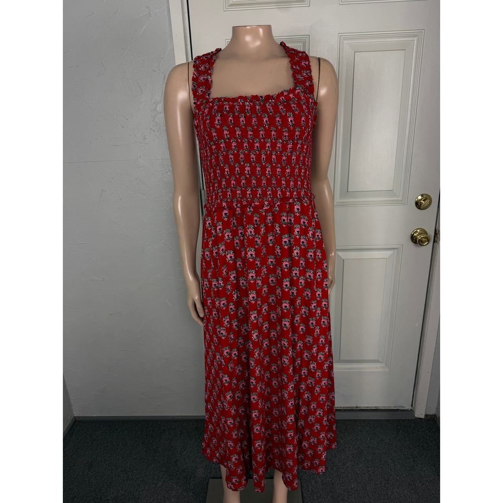 Boden Women's Dress UK 12R US 8R Cross Back Midi Poinsettia Dainty Smocked P3-17